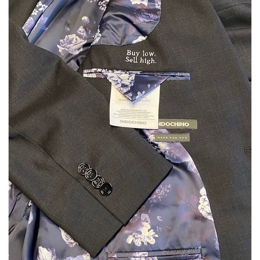 Indochino Blazer 38 Black Custom Floral‎ Lining Wool Sport Coat See Measurements